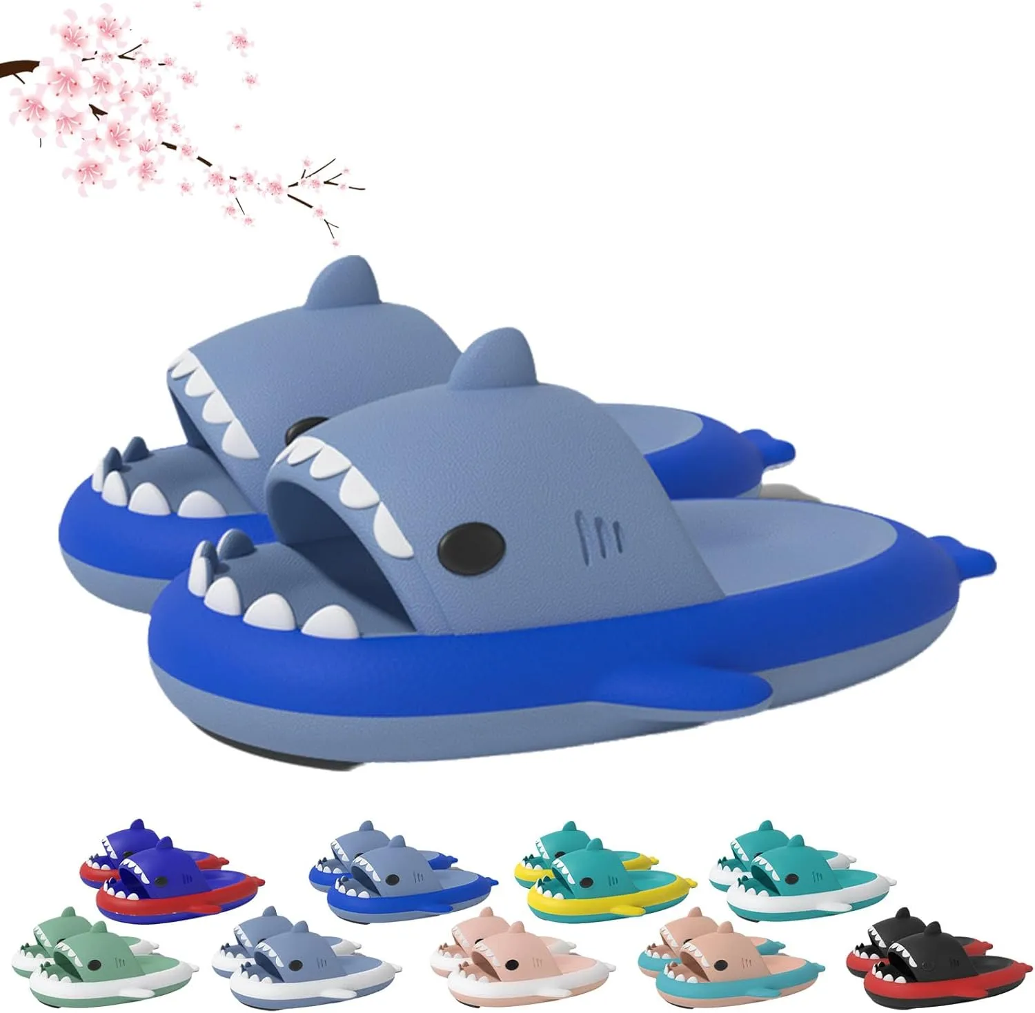 Cloud Shark Slides for Women Men, Bicolor Thick Sole Couple Cloud Shark Slippers, Sunmmer Cute Beach Bathroom Shark Sandals