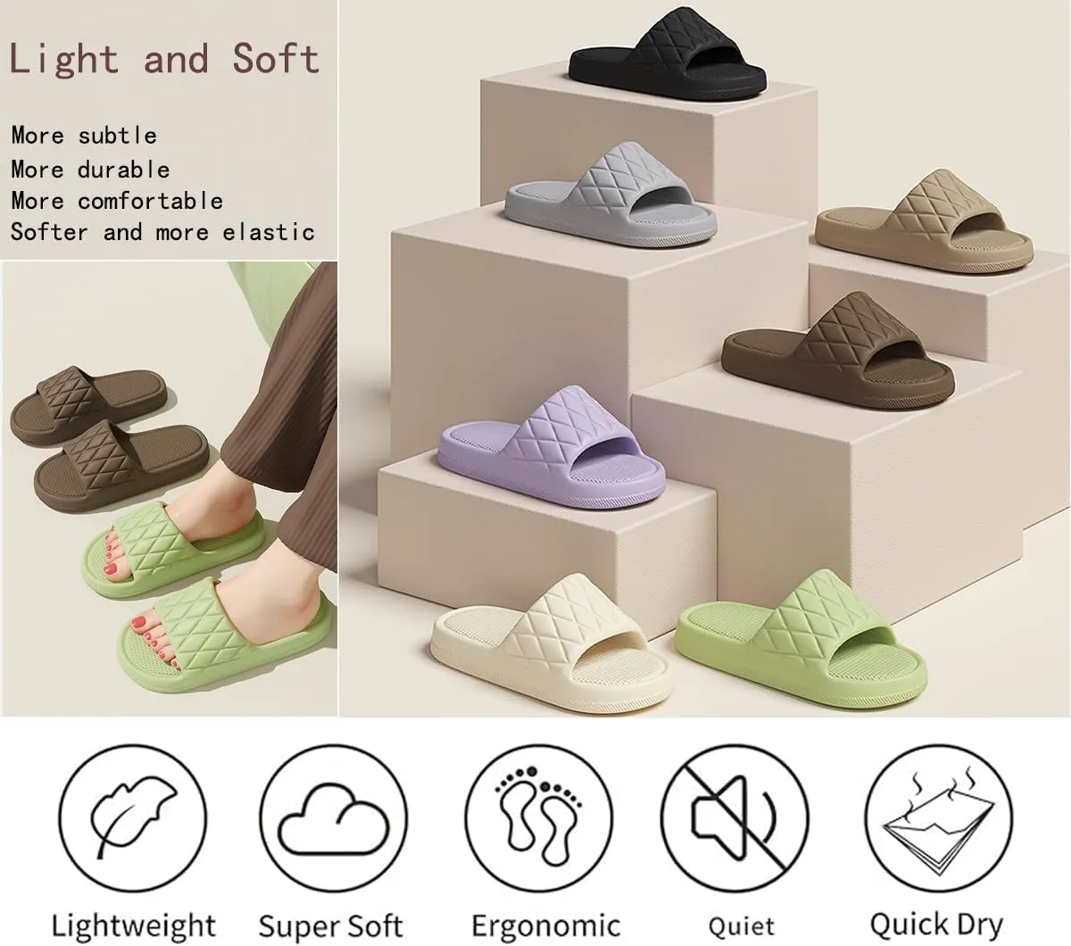 Cloud Slides for Women and Men - No smelly feet,Soft, Comfy, Relax Cloud Slippers, Thick Sole, Non-slip Pillow Slippers, Easy to Clean, Shower, Indoor and Outdoor Pillow Slides