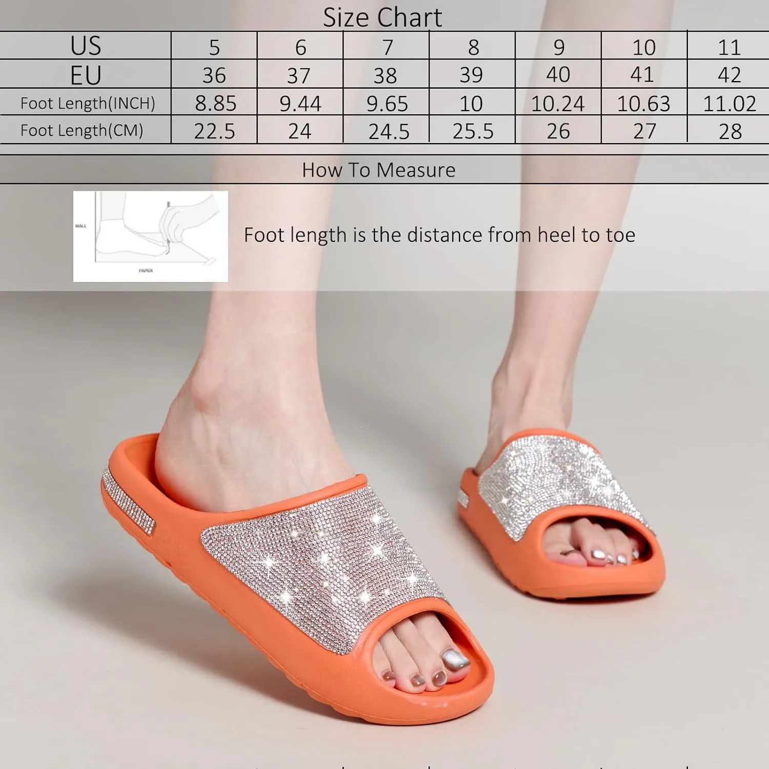 Cloud Slides for Women Thick Sole Sandals Quick Drying Shower Shoes EVA Non-Slip Rhinestone Slippers Glitter Crystal