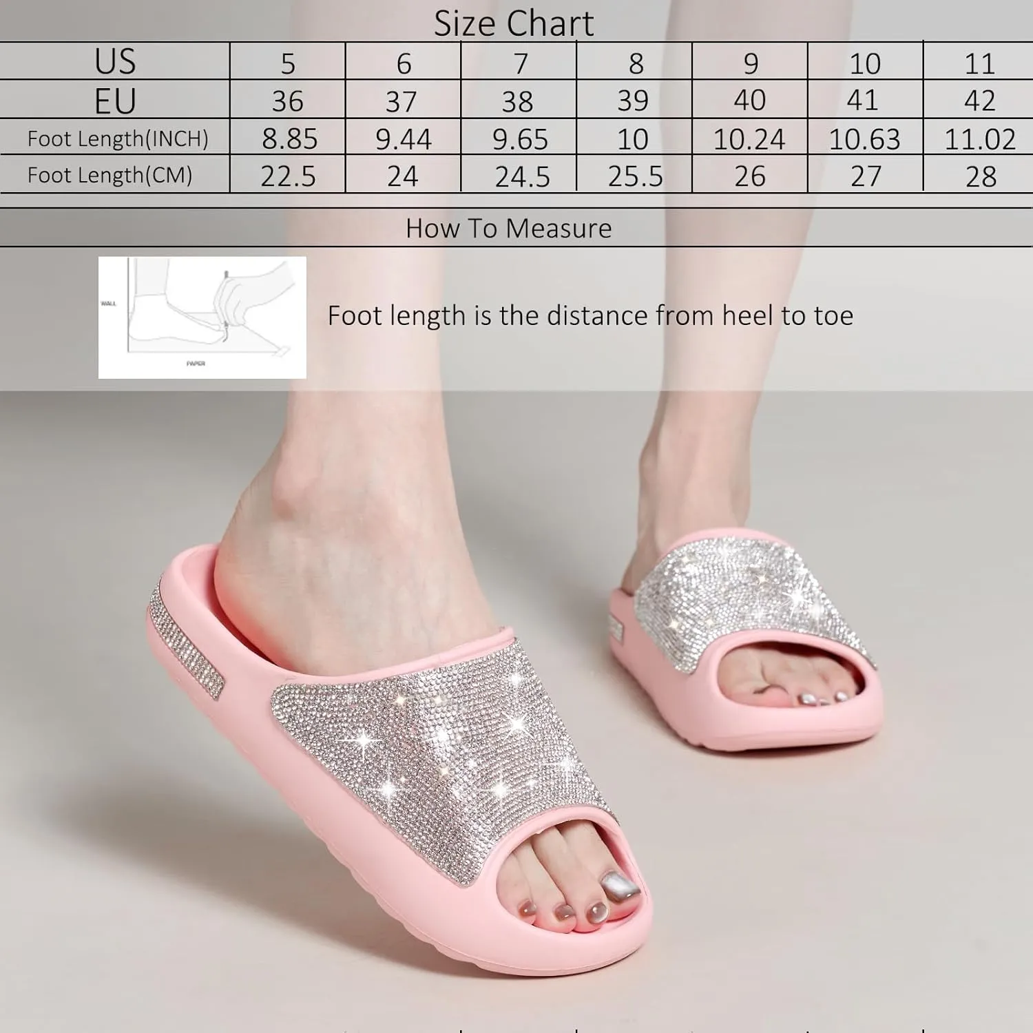 Cloud Slides for Women Thick Sole Sandals Quick Drying Shower Shoes EVA Non-Slip Rhinestone Slippers Glitter Crystal