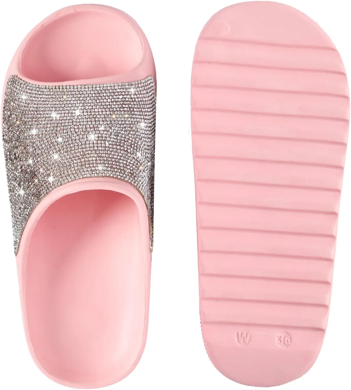 Cloud Slides for Women Thick Sole Sandals Quick Drying Shower Shoes EVA Non-Slip Rhinestone Slippers Glitter Crystal