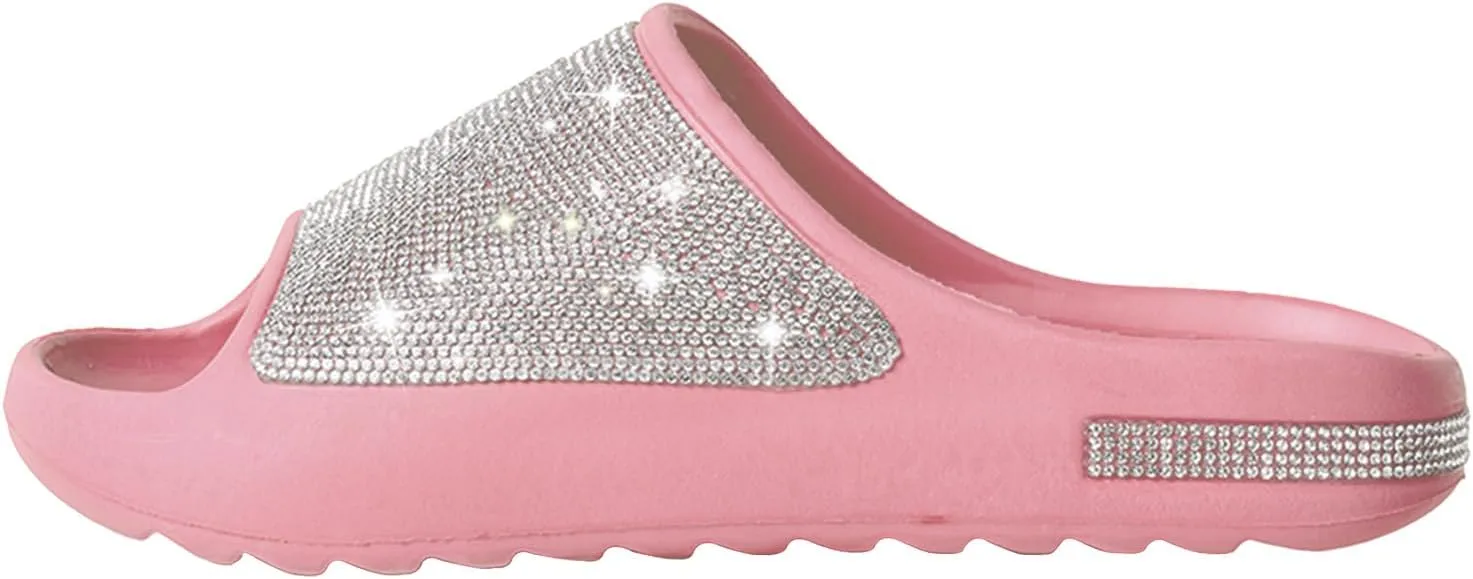 Cloud Slides for Women Thick Sole Sandals Quick Drying Shower Shoes EVA Non-Slip Rhinestone Slippers Glitter Crystal