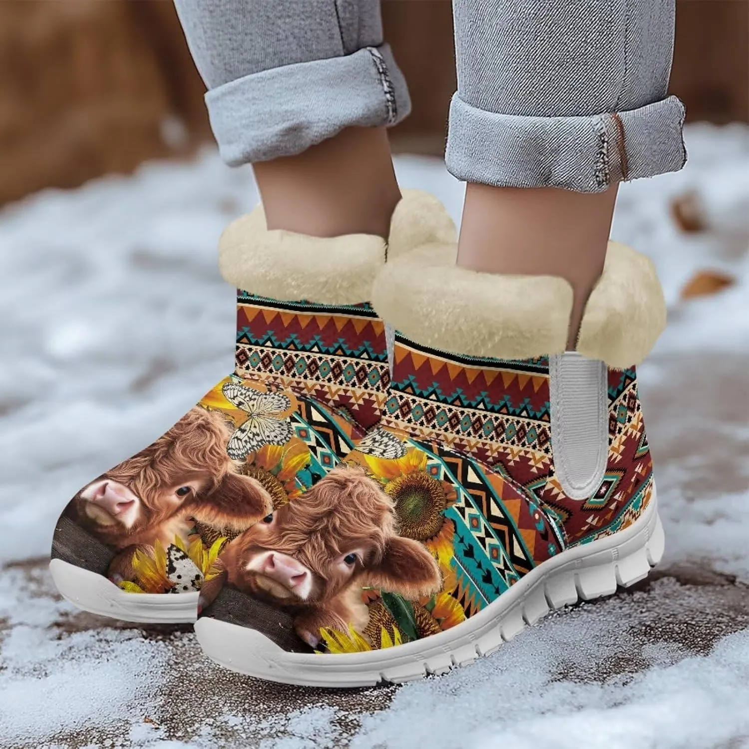 Coloranimal Womens Booties Winter Boots Womens Fuzzy Boots Winter Shoes Warm Fur Lined Snow Boots Ankle Boots Anti Skid Walking Boots