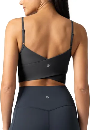 Colorfulkoala Women's Dreamlux Crop Tank Tops with Built in Bra Adjustable Spaghetti Strap Workout Yoga Camisole
