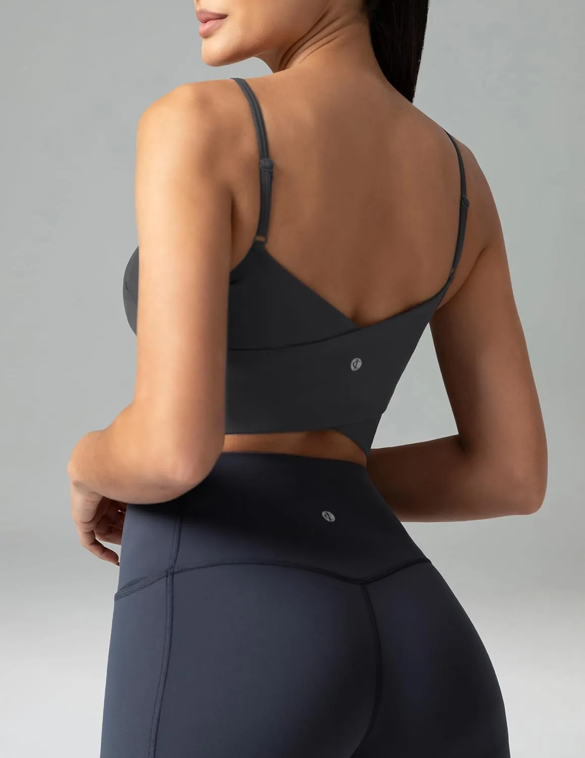 Colorfulkoala Women's Dreamlux Crop Tank Tops with Built in Bra Adjustable Spaghetti Strap Workout Yoga Camisole