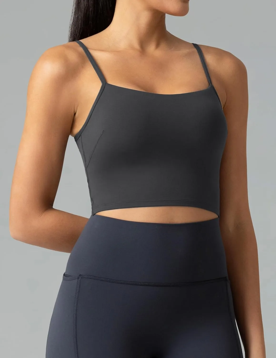 Colorfulkoala Women's Dreamlux Crop Tank Tops with Built in Bra Adjustable Spaghetti Strap Workout Yoga Camisole