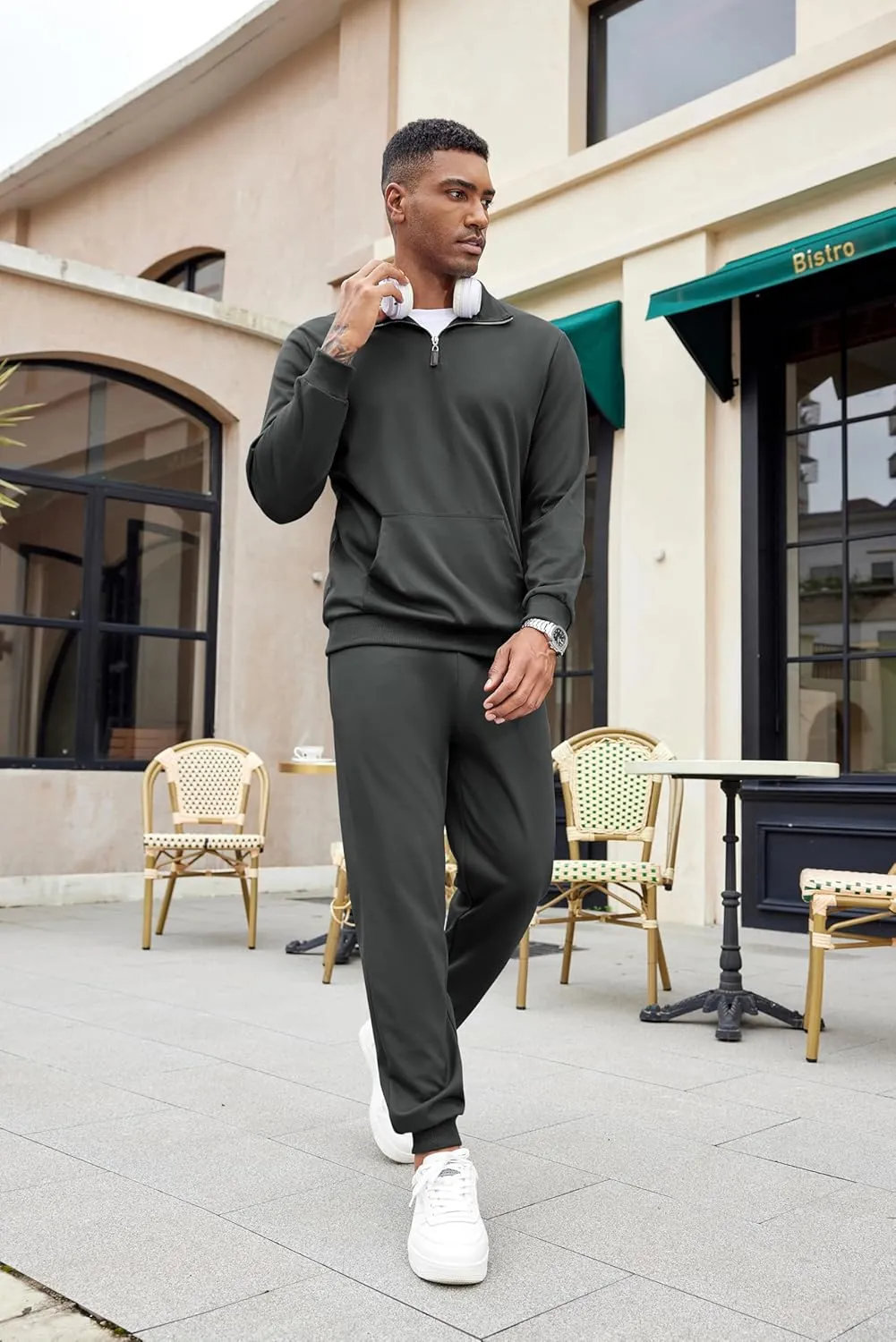 COOFANDY Men's Tracksuit 2 Piece Quarter Zip Sweatsuit Sets Casual Athletic Running Jogging Suits