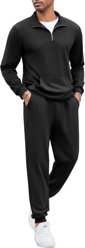 COOFANDY Men's Tracksuit 2 Piece Quarter Zip Sweatsuit Sets Casual Athletic Running Jogging Suits