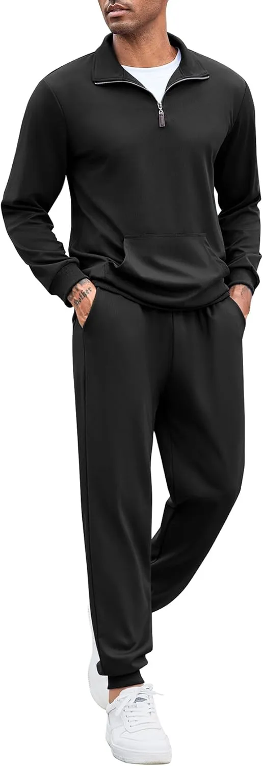 COOFANDY Men's Tracksuit 2 Piece Quarter Zip Sweatsuit Sets Casual Athletic Running Jogging Suits