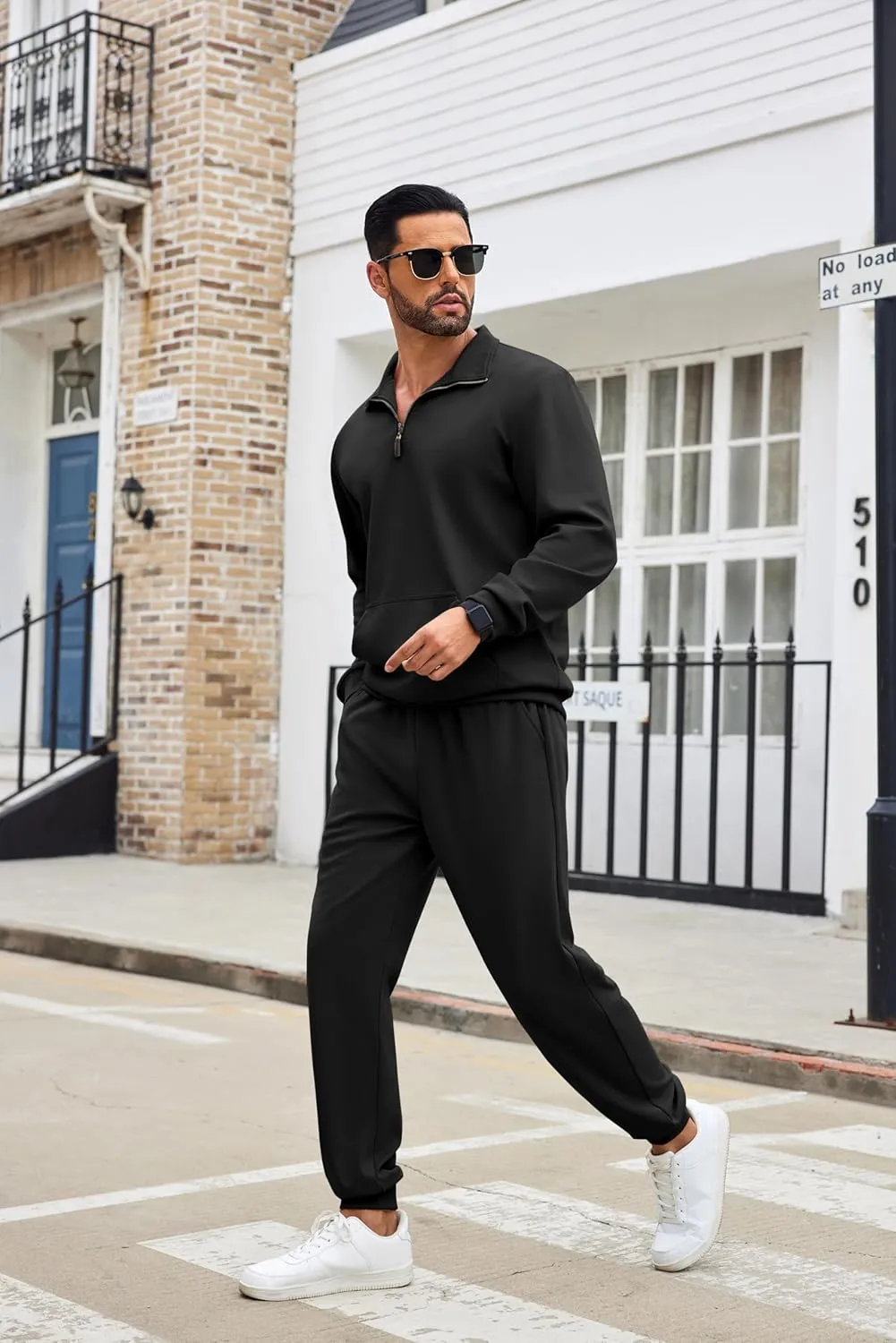 COOFANDY Men's Tracksuit 2 Piece Quarter Zip Sweatsuit Sets Casual Athletic Running Jogging Suits