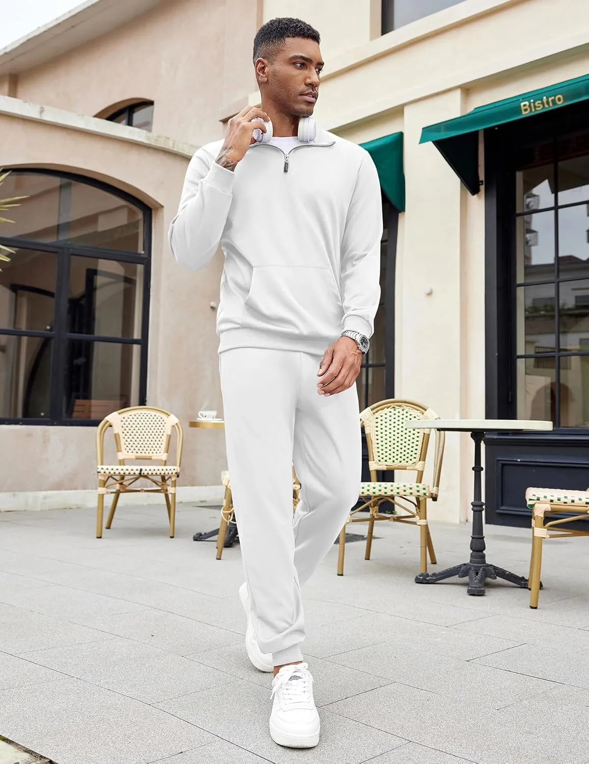 COOFANDY Men's Tracksuit 2 Piece Quarter Zip Sweatsuit Sets Casual Athletic Running Jogging Suits