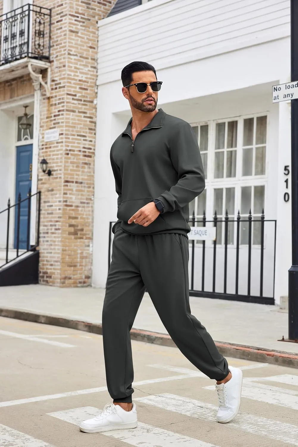 COOFANDY Men's Tracksuit 2 Piece Quarter Zip Sweatsuit Sets Casual Athletic Running Jogging Suits