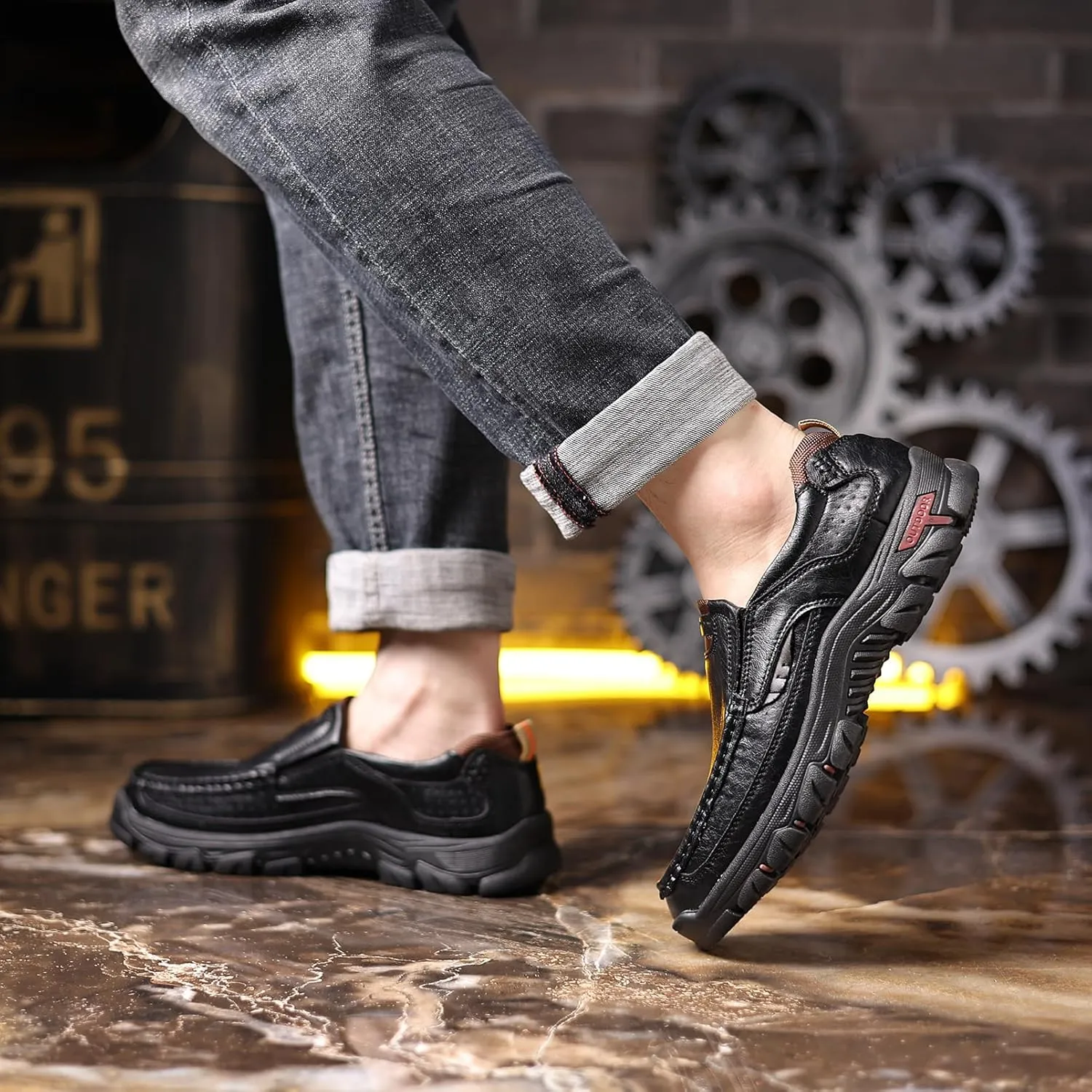Coramtty Mens Classic Walking Sneakers Slip on Loafers Casual Shoes Comfort Breathable Dress Flats for Driving Business Office Outdoor