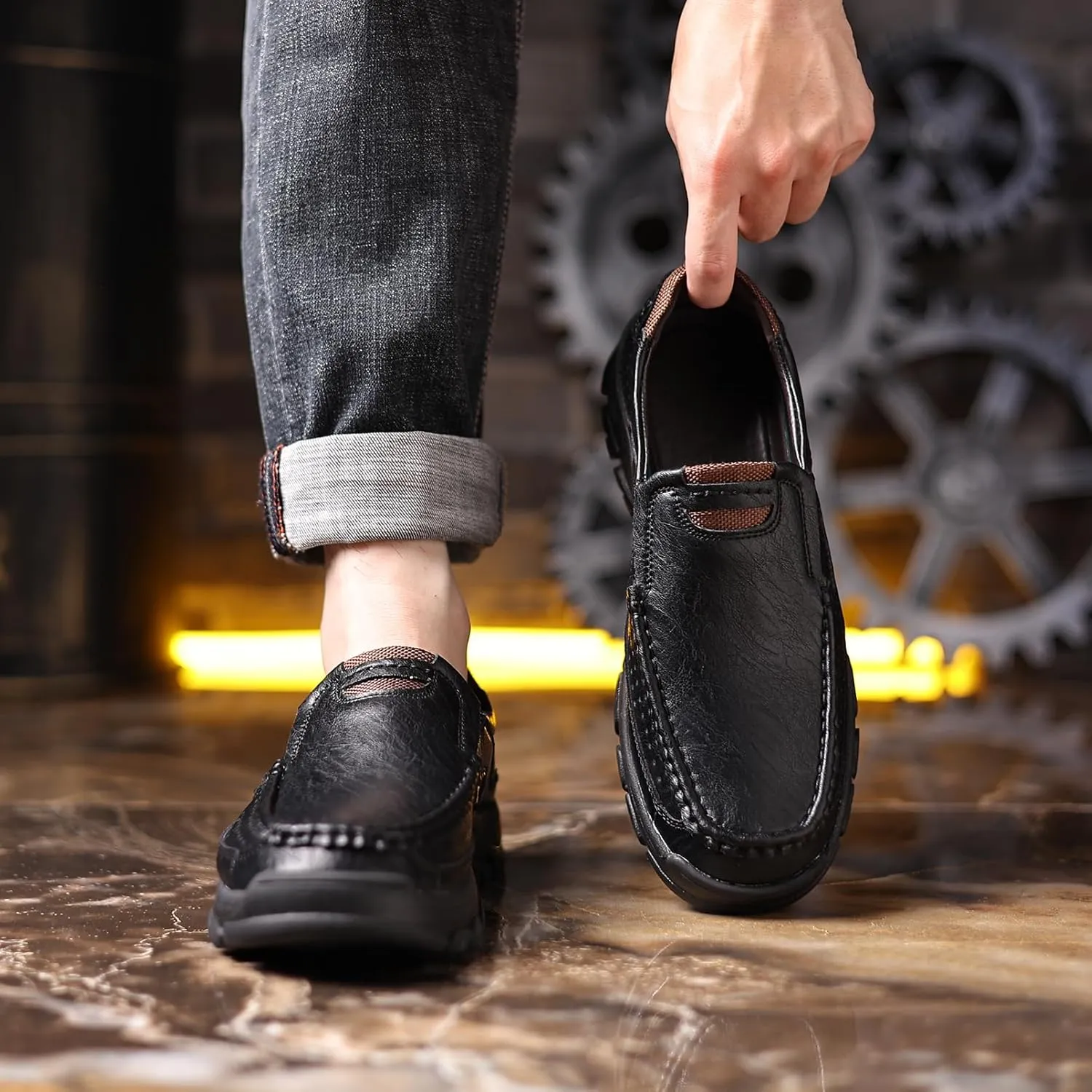 Coramtty Mens Classic Walking Sneakers Slip on Loafers Casual Shoes Comfort Breathable Dress Flats for Driving Business Office Outdoor