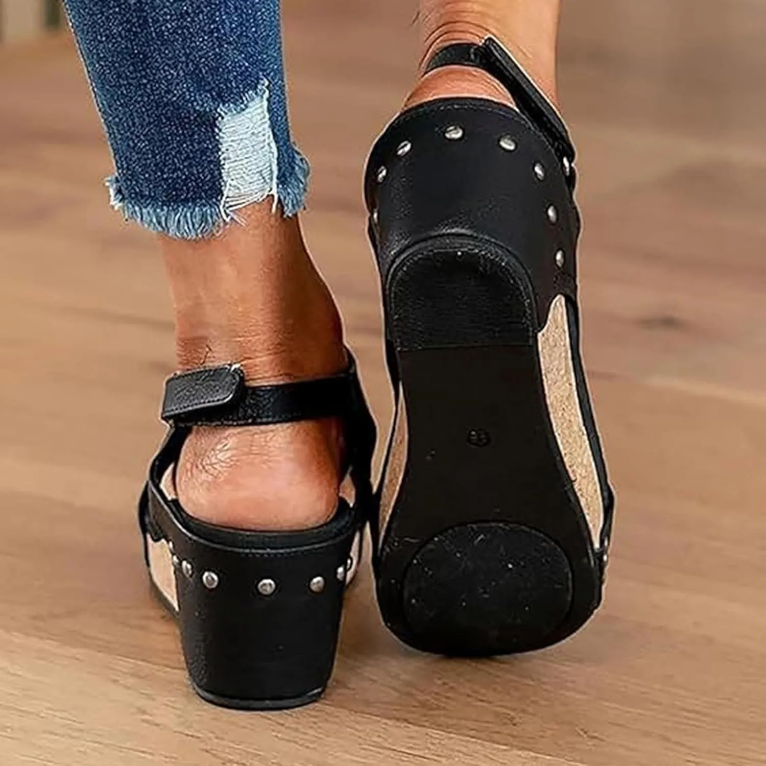 Cork Wedge Sandals for Women, Cork Platform Sandals, Thick Sole Comfy Leather Wedge Non-slip Summer Slippers