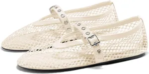 Coutgo Womens Mesh Ballet Flats Mary Jane Fishnet Ballerina Buckle Strap Comfortable Causal Dress Shoes