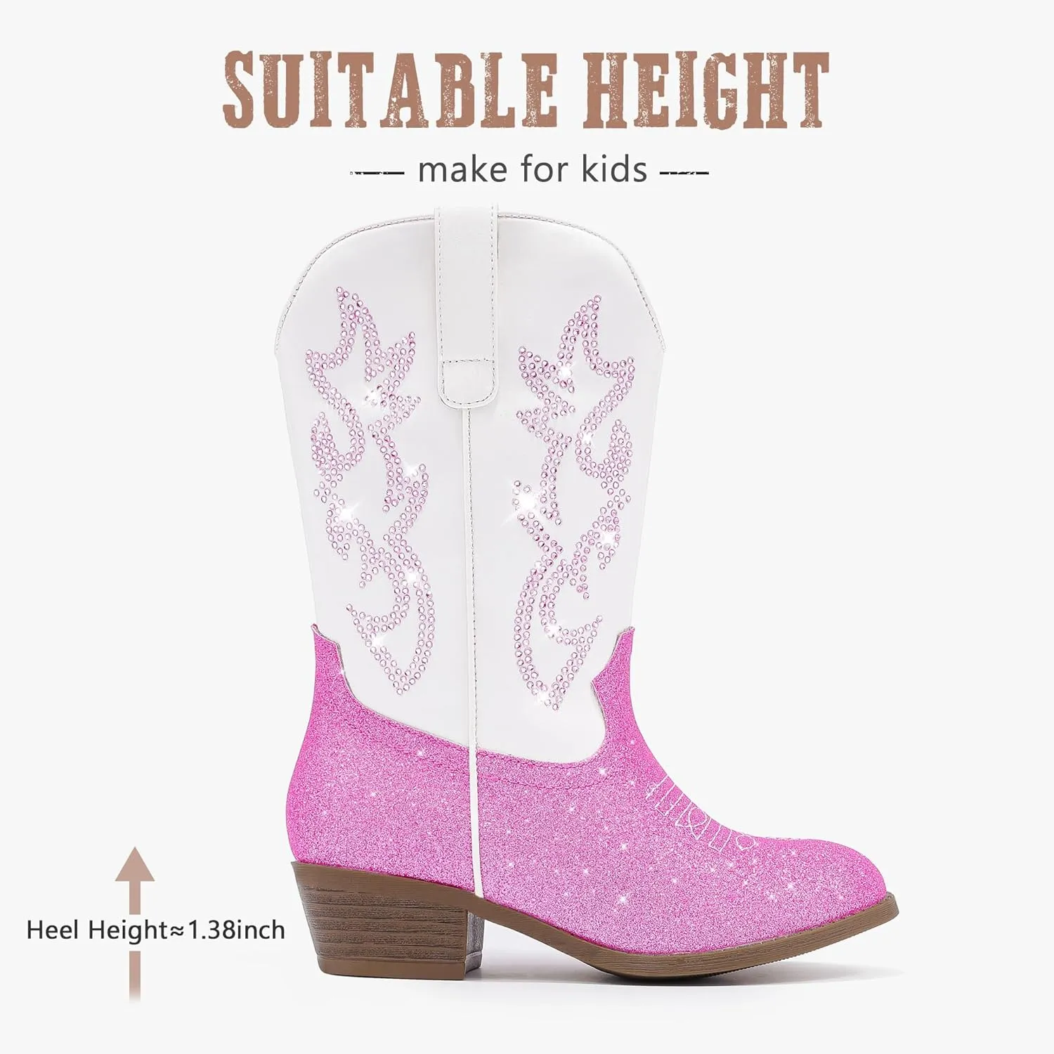 Cowboy Boots for Girls Pointed Toe Kids Cowgirl Boots Mid Calf Western Youth Cowgirl Boots Horse Riding Party for Toddler Little Big Kids