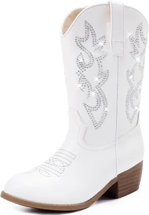 Cowboy Boots for Girls Pointed Toe Kids Cowgirl Boots Mid Calf Western Youth Cowgirl Boots Horse Riding Party for Toddler Little Big Kids