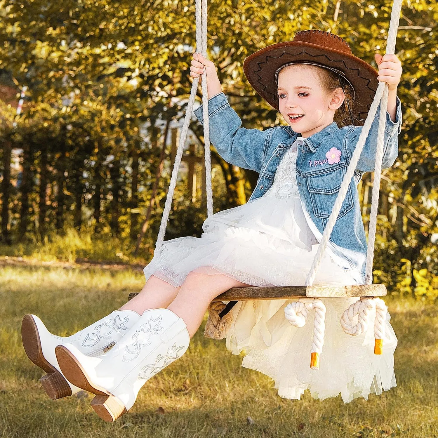 Cowboy Boots for Girls Pointed Toe Kids Cowgirl Boots Mid Calf Western Youth Cowgirl Boots Horse Riding Party for Toddler Little Big Kids