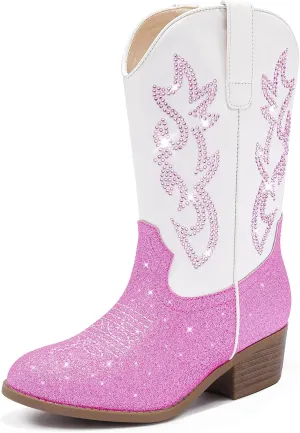 Cowboy Boots for Girls Pointed Toe Kids Cowgirl Boots Mid Calf Western Youth Cowgirl Boots Horse Riding Party for Toddler Little Big Kids