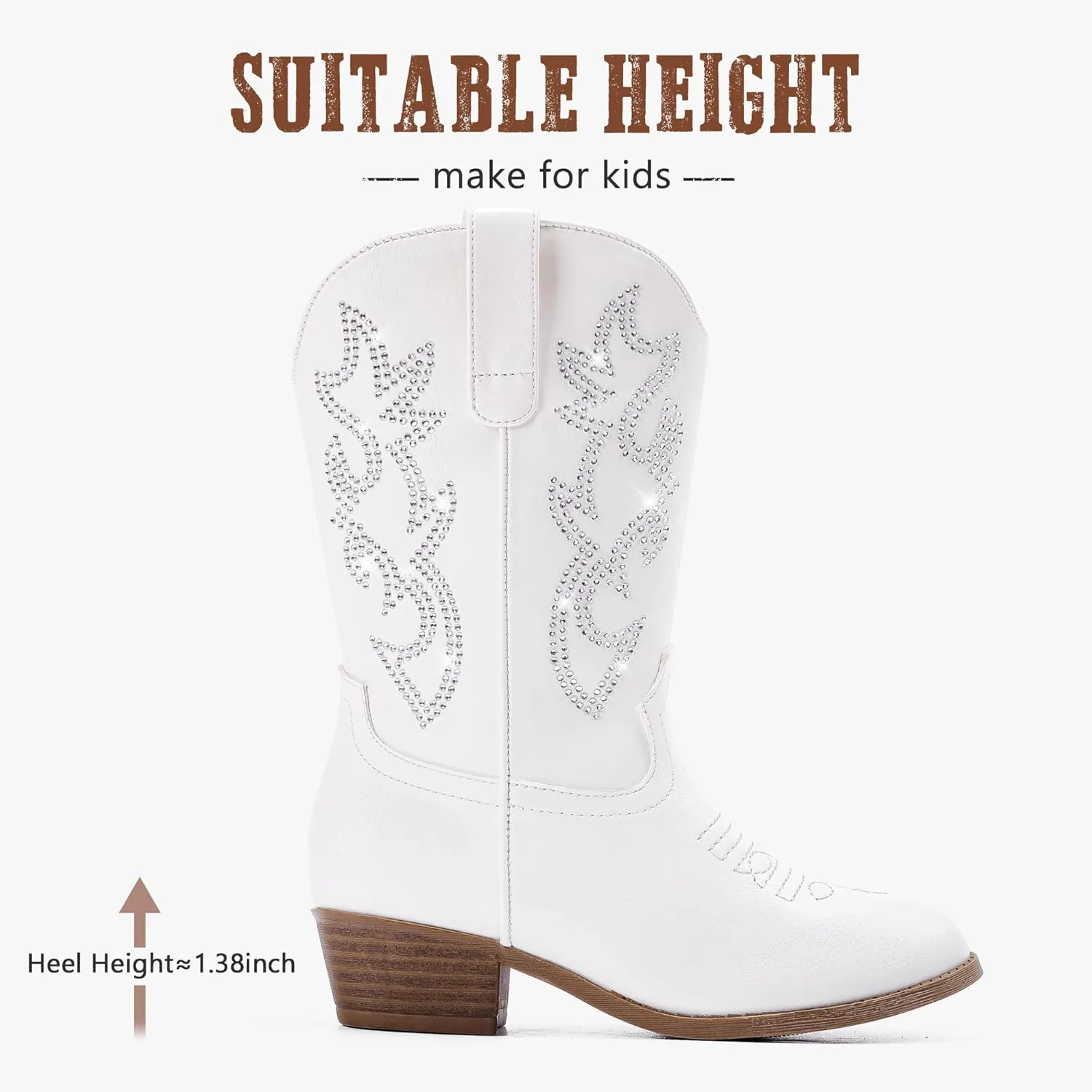 Cowboy Boots for Girls Pointed Toe Kids Cowgirl Boots Mid Calf Western Youth Cowgirl Boots Horse Riding Party for Toddler Little Big Kids