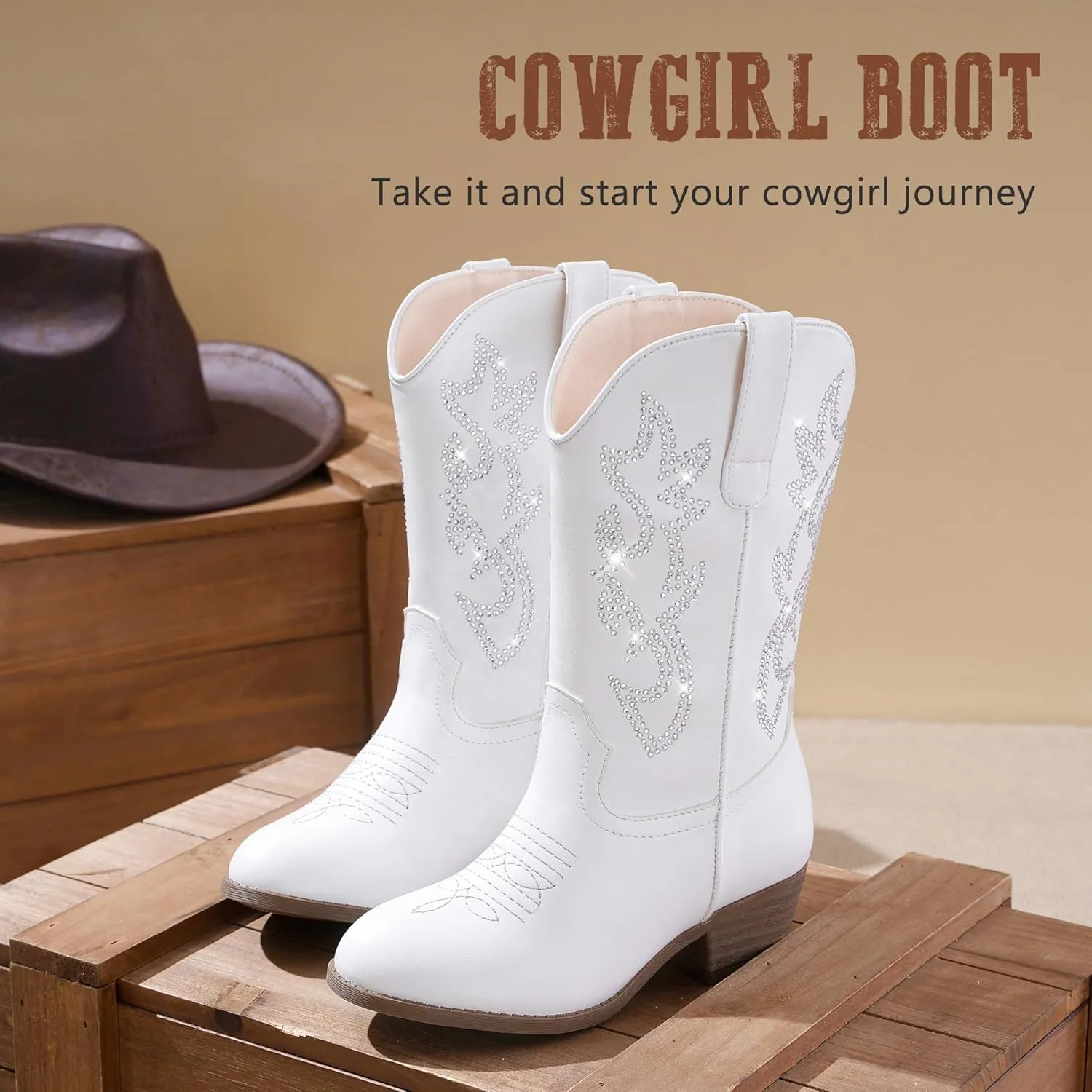 Cowboy Boots for Girls Pointed Toe Kids Cowgirl Boots Mid Calf Western Youth Cowgirl Boots Horse Riding Party for Toddler Little Big Kids