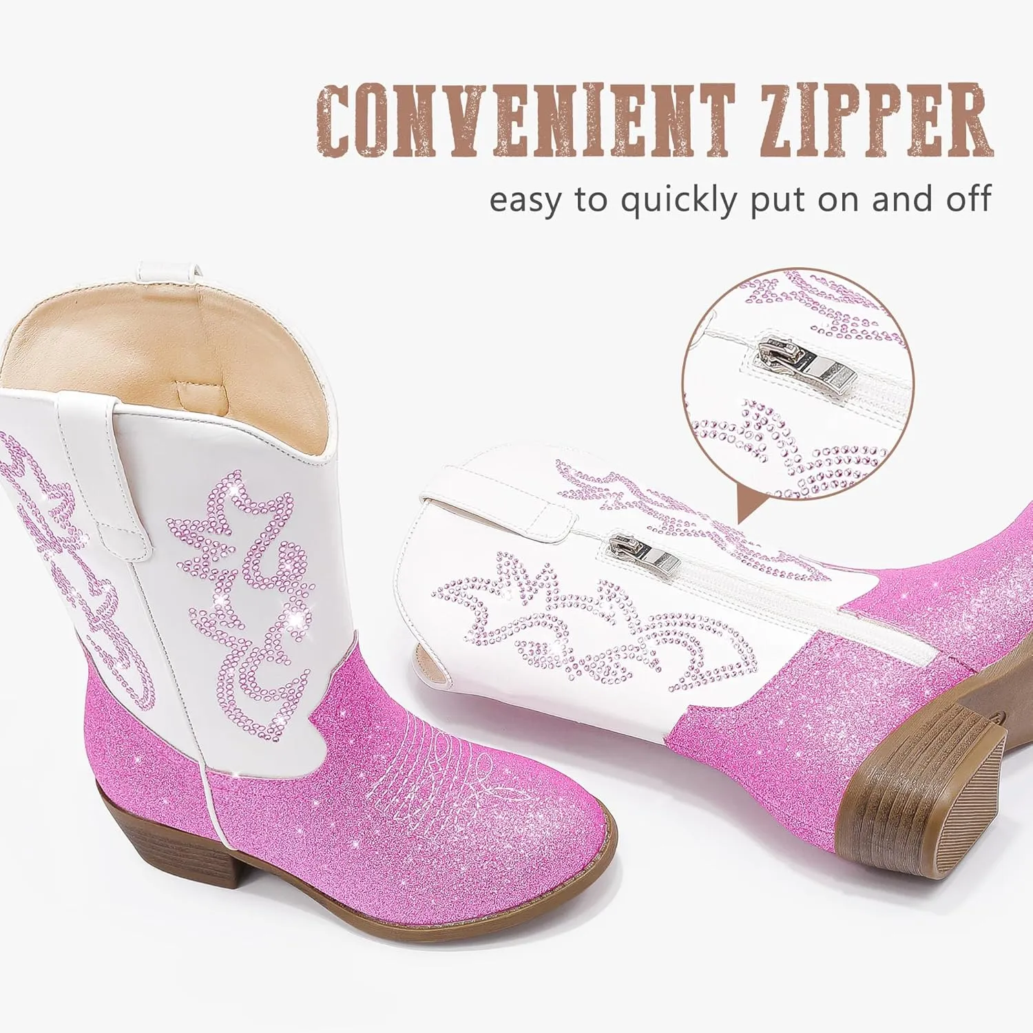 Cowboy Boots for Girls Pointed Toe Kids Cowgirl Boots Mid Calf Western Youth Cowgirl Boots Horse Riding Party for Toddler Little Big Kids