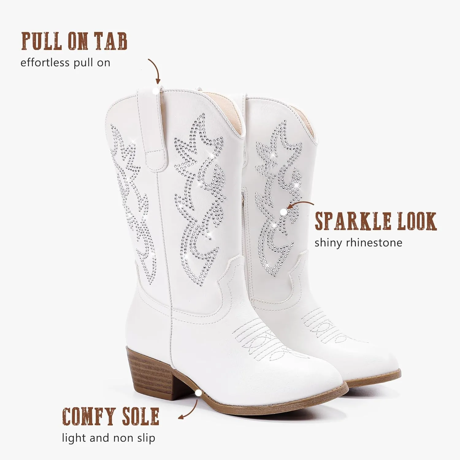 Cowboy Boots for Girls Pointed Toe Kids Cowgirl Boots Mid Calf Western Youth Cowgirl Boots Horse Riding Party for Toddler Little Big Kids