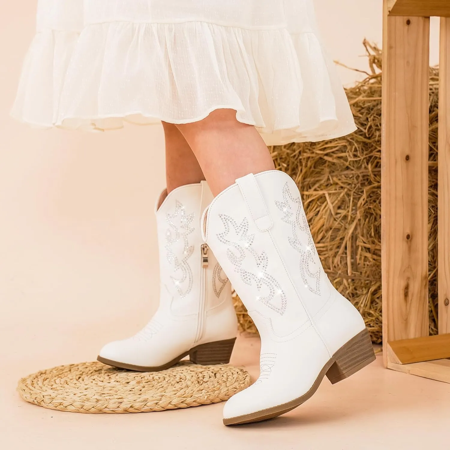 Cowboy Boots for Girls Pointed Toe Kids Cowgirl Boots Mid Calf Western Youth Cowgirl Boots Horse Riding Party for Toddler Little Big Kids