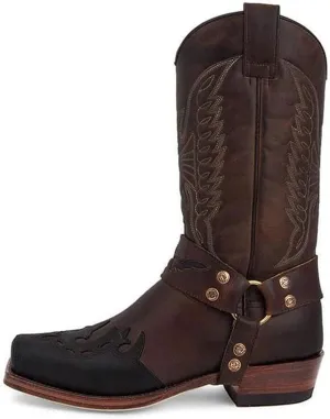 Cowboy Boots for Men Women Square Toe Distressed Work Embroidered Western Traditional Country Boot Combat Mid-Calf Wide Calf Pull On Men, Brown, 10.5