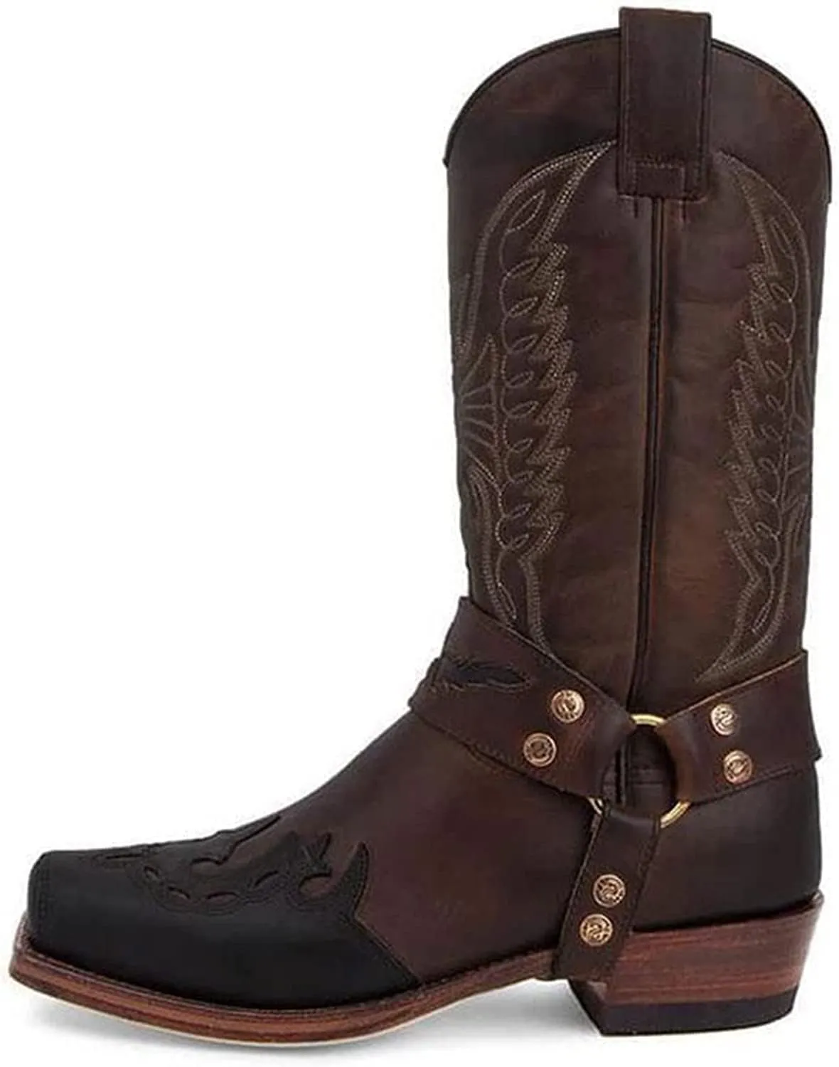 Cowboy Boots for Men Women Square Toe Distressed Work Embroidered Western Traditional Country Boot Combat Mid-Calf Wide Calf Pull On Men, Brown, 10.5