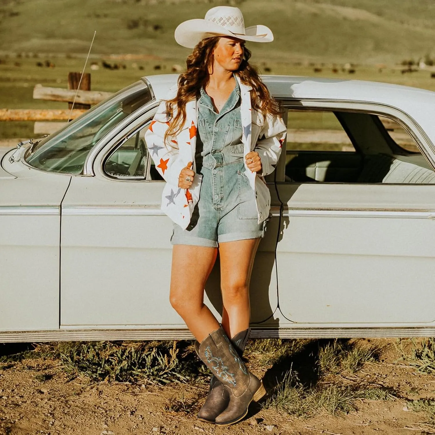 Cowboy Boots for Women - Embroidered Cowgirl Boots Western Mid Calf Fashion Chunky Heel Pointed Toe Country Boot