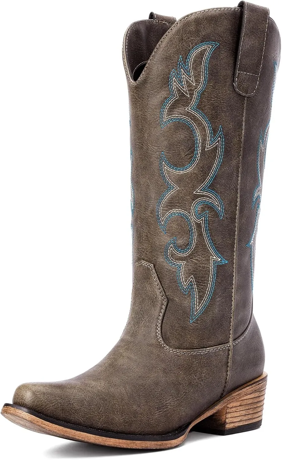 Cowboy Boots for Women - Embroidered Cowgirl Boots Western Mid Calf Fashion Chunky Heel Pointed Toe Country Boot