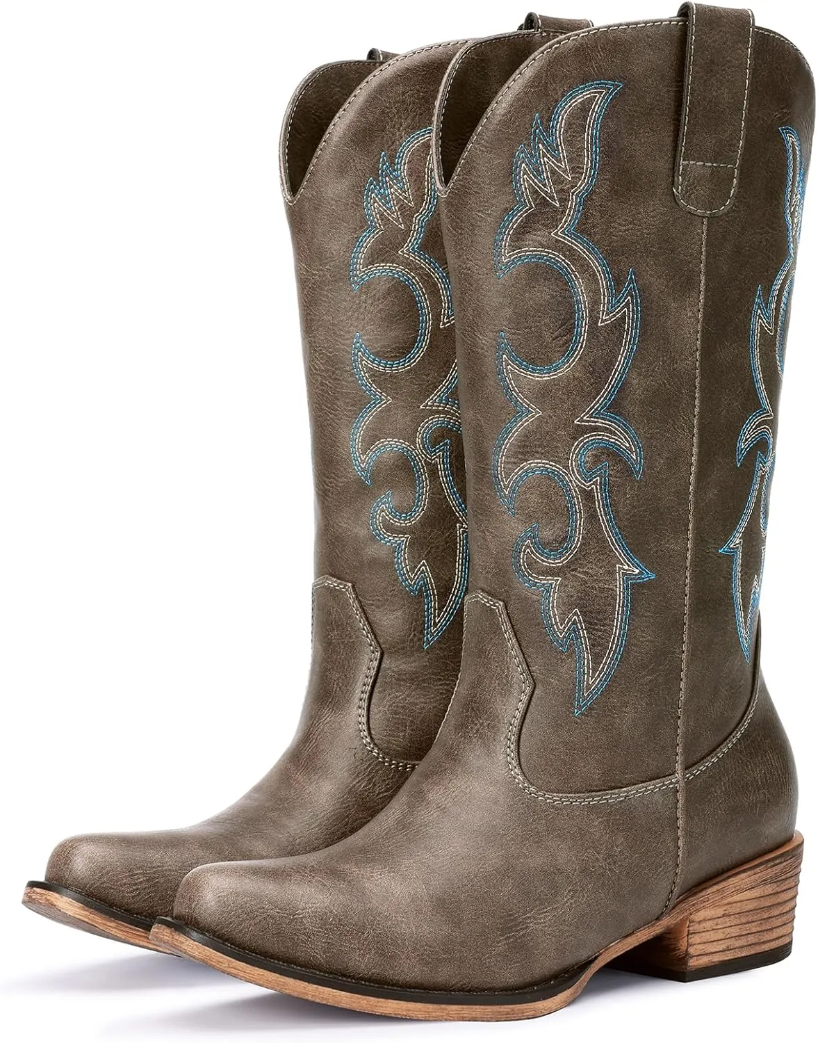 Cowboy Boots for Women - Embroidered Cowgirl Boots Western Mid Calf Fashion Chunky Heel Pointed Toe Country Boot
