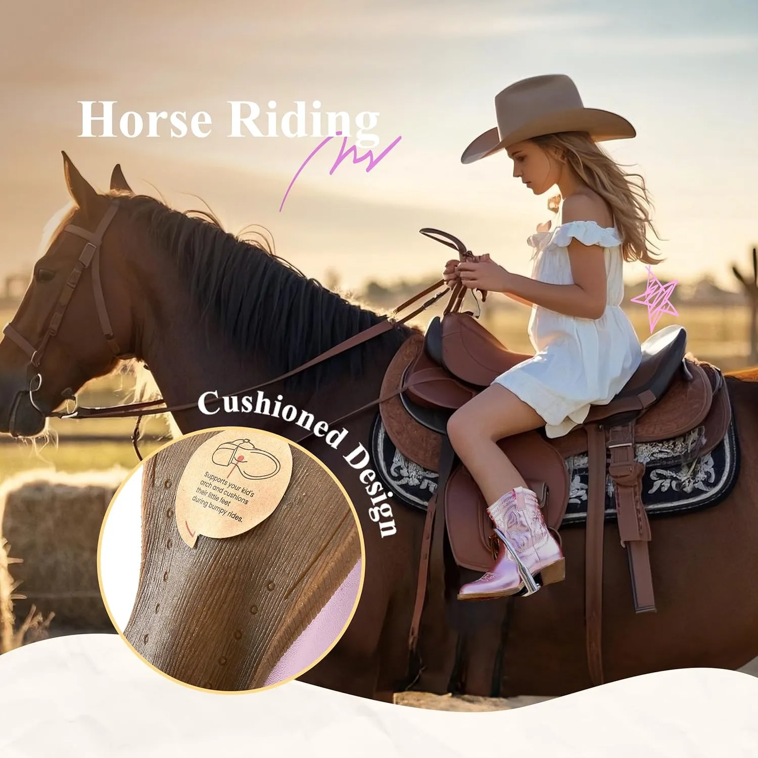 Cowgirl Boots Girls Little Big Kids Cowboy Western Boots Boys Metallic Horse Riding Shoes Short Calf Sparkly Star Embroidered Pointed Round Toe Side Zipper Low Heel Party Birthday Country Pull on