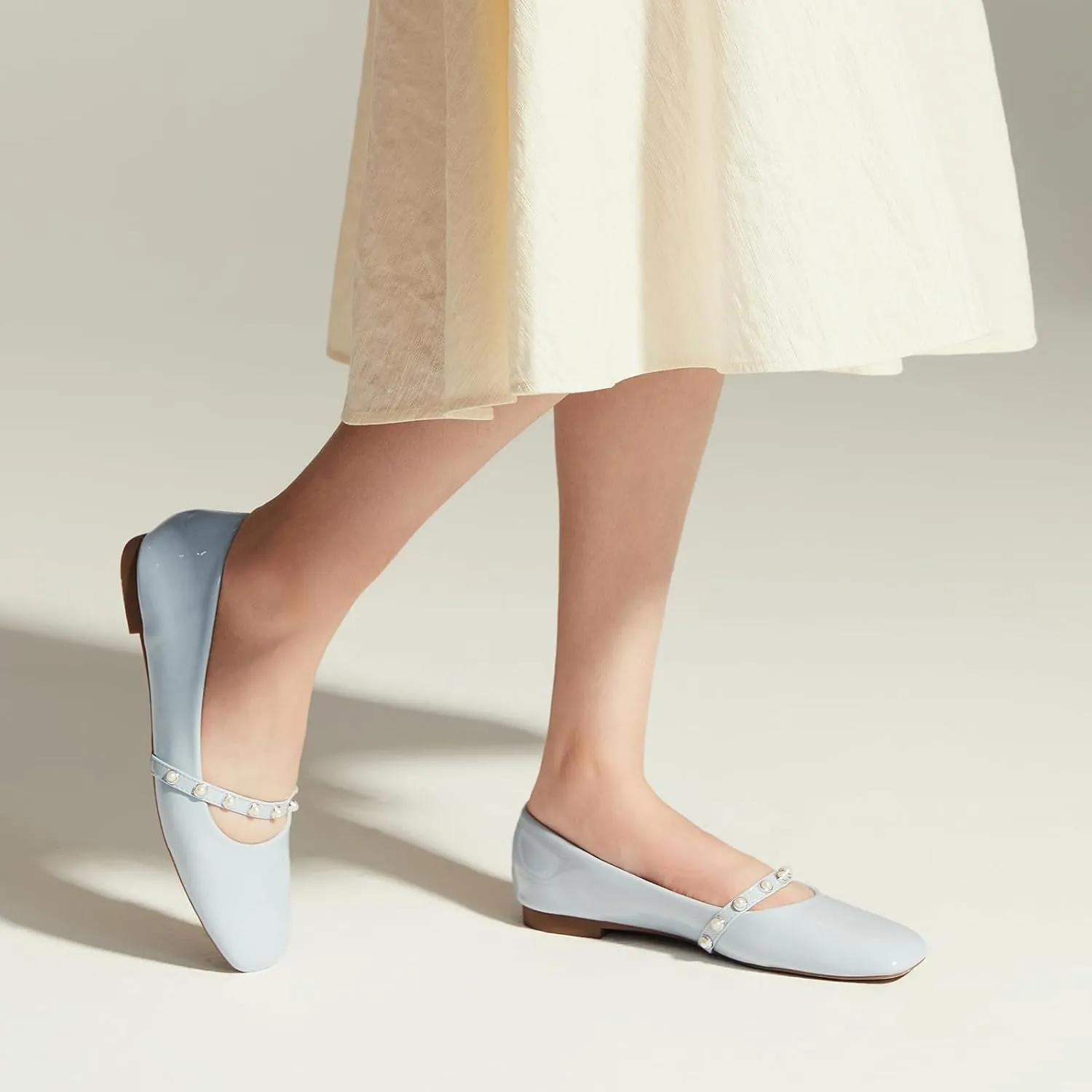 C.Paravano Mary Jane Flats for Women | Square Toe Ballet Flats with Pearl Strap | Comfortable Dress Shoes for Work, Wedding, Party & Daily Wear