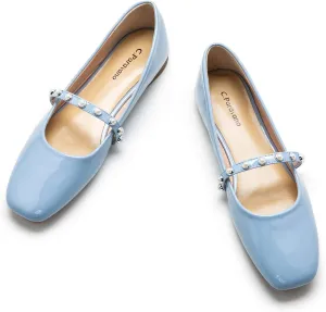 C.Paravano Mary Jane Flats for Women | Square Toe Ballet Flats with Pearl Strap | Comfortable Dress Shoes for Work, Wedding, Party & Daily Wear
