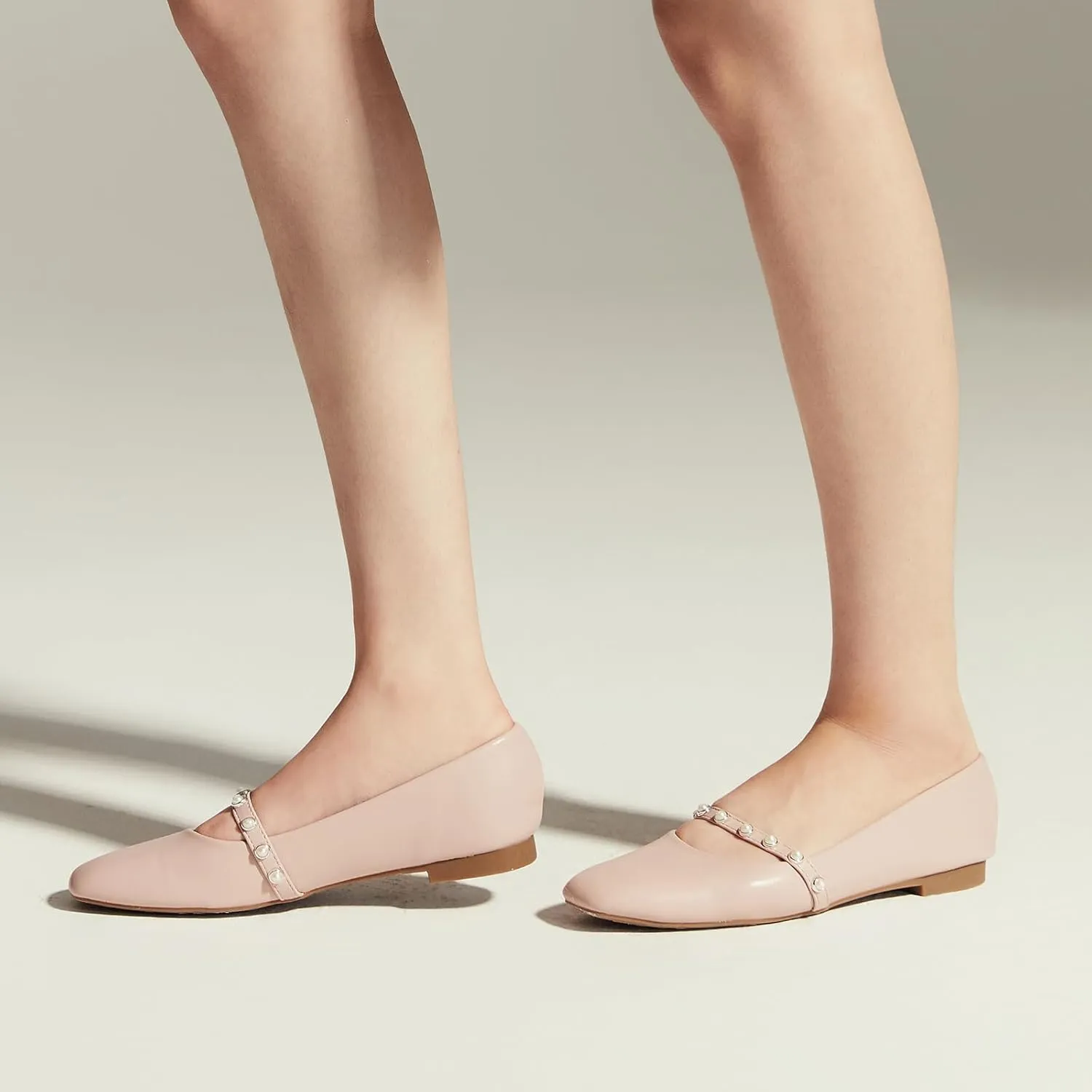 C.Paravano Mary Jane Flats for Women | Square Toe Ballet Flats with Pearl Strap | Comfortable Dress Shoes for Work, Wedding, Party & Daily Wear