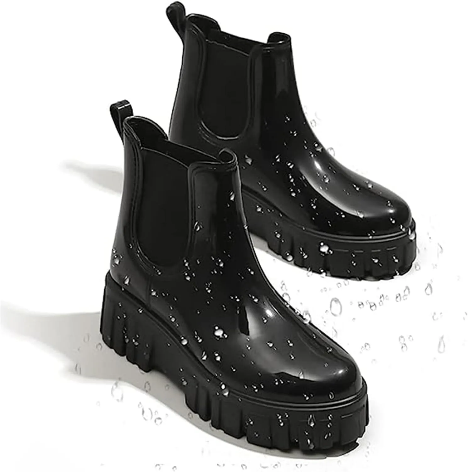 Crepuscute Women's Waterproof Platform High Top Rain Boots - Lightweight Garden Chelsea Ankle Boots With Comfortable Soft Insole for Outdoor