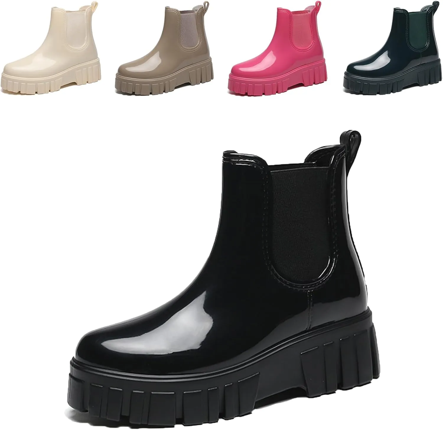 Crepuscute Women's Waterproof Platform High Top Rain Boots - Lightweight Garden Chelsea Ankle Boots With Comfortable Soft Insole for Outdoor