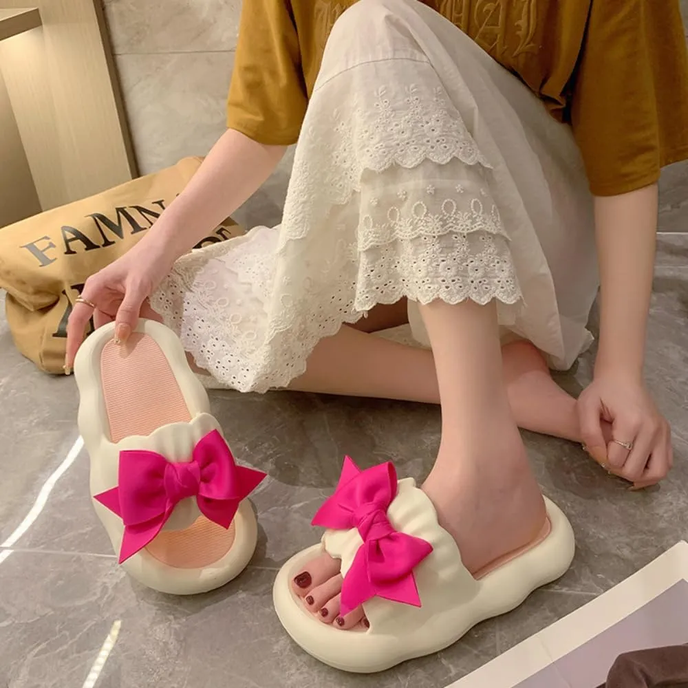 Cute Bow Slippers Women Kawaii Cloud Slipper Cute Preppy Y2K Pillow Slipper Comfy House Slides Shower Sandals Bathroom Shoes Slides Slipper Indoor Outdoor Home Slipper