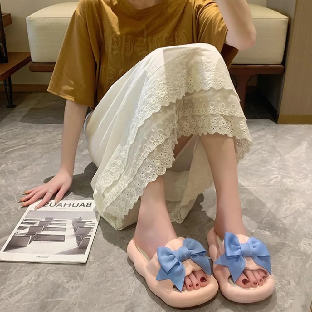 Cute Bow Slippers Women Kawaii Cloud Slipper Cute Preppy Y2K Pillow Slipper Comfy House Slides Shower Sandals Bathroom Shoes Slides Slipper Indoor Outdoor Home Slipper