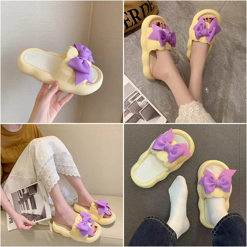 Cute Bow Slippers Women Kawaii Cloud Slipper Cute Preppy Y2K Pillow Slipper Comfy House Slides Shower Sandals Bathroom Shoes Slides Slipper Indoor Outdoor Home Slipper