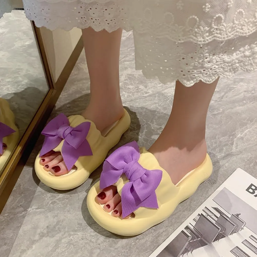 Cute Bow Slippers Women Kawaii Cloud Slipper Cute Preppy Y2K Pillow Slipper Comfy House Slides Shower Sandals Bathroom Shoes Slides Slipper Indoor Outdoor Home Slipper