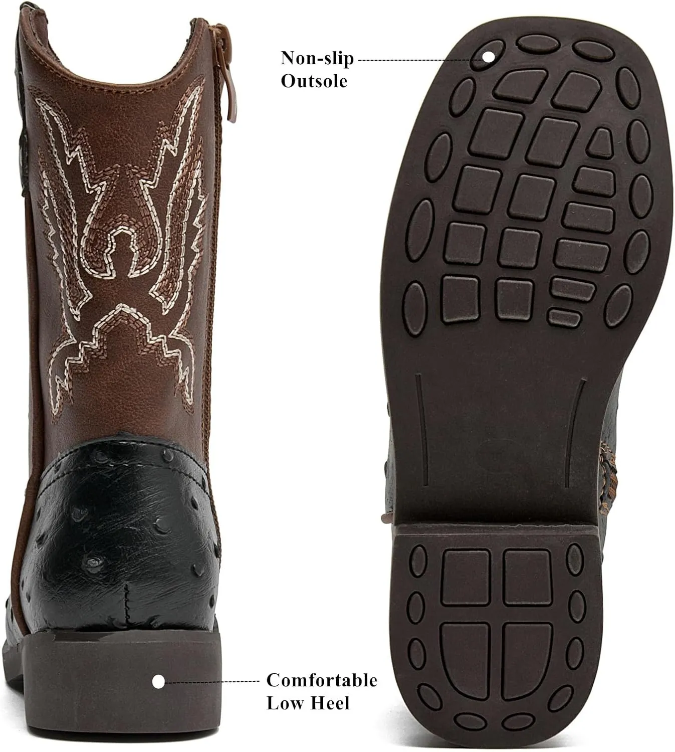 DADAWEN Boys Girls Cowboy Boots Bumps Embroidery Square Toe Mid Calf Western Cowgirl Boots Riding Shoes (Toddler Little Kid Big Kid)