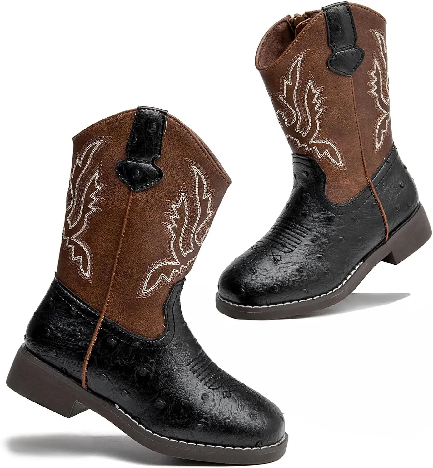 DADAWEN Boys Girls Cowboy Boots Bumps Embroidery Square Toe Mid Calf Western Cowgirl Boots Riding Shoes (Toddler Little Kid Big Kid)