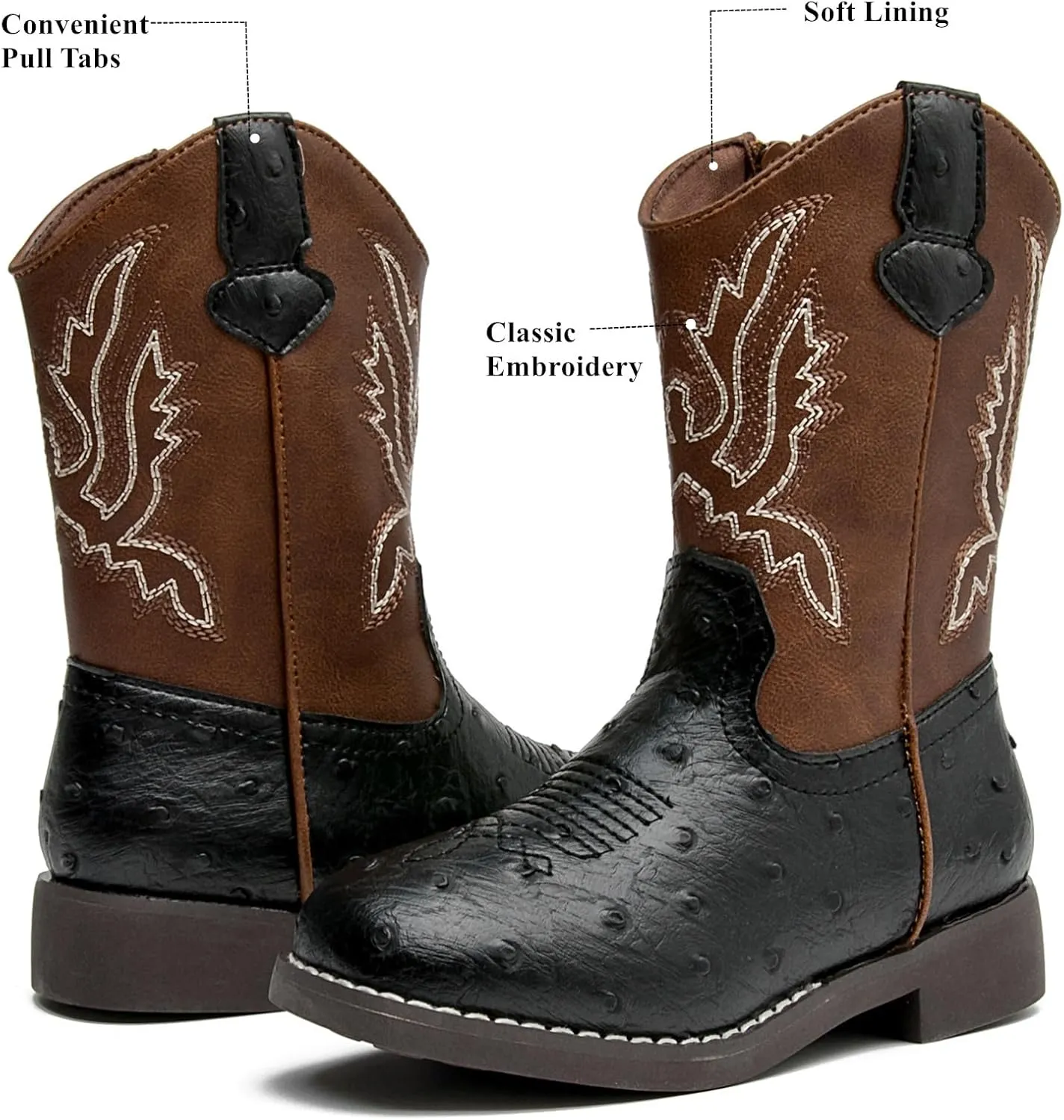 DADAWEN Boys Girls Cowboy Boots Bumps Embroidery Square Toe Mid Calf Western Cowgirl Boots Riding Shoes (Toddler Little Kid Big Kid)