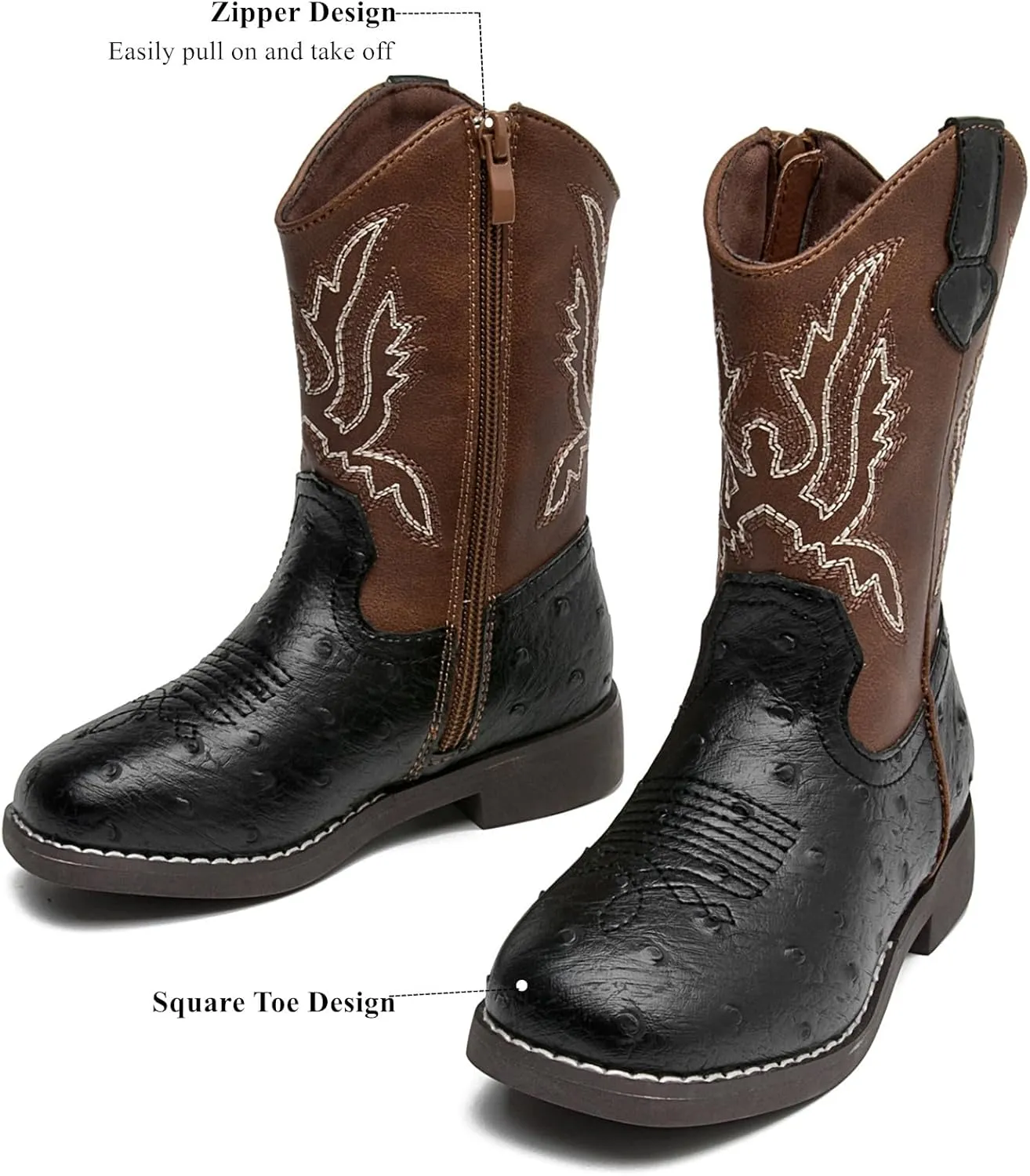 DADAWEN Boys Girls Cowboy Boots Bumps Embroidery Square Toe Mid Calf Western Cowgirl Boots Riding Shoes (Toddler Little Kid Big Kid)