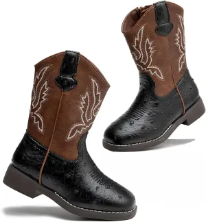 DADAWEN Boys Girls Cowboy Boots Bumps Embroidery Square Toe Mid Calf Western Cowgirl Boots Riding Shoes (Toddler Little Kid Big Kid)