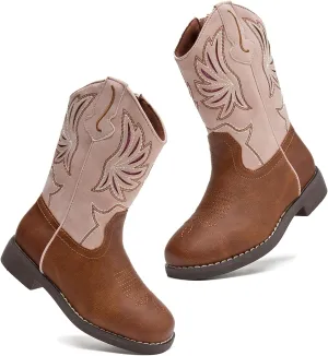 DADAWEN Kids Cowboy Boots for Boys Girls Glitter Embroidered Western Square Toe Cowgirl Boots Mid Calf Riding Shoes (Toddler/Little Kid/Big Kid)